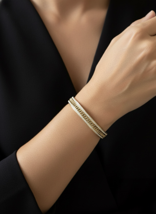Golden Glamour Chain & Diamond Bracelet | Jueria