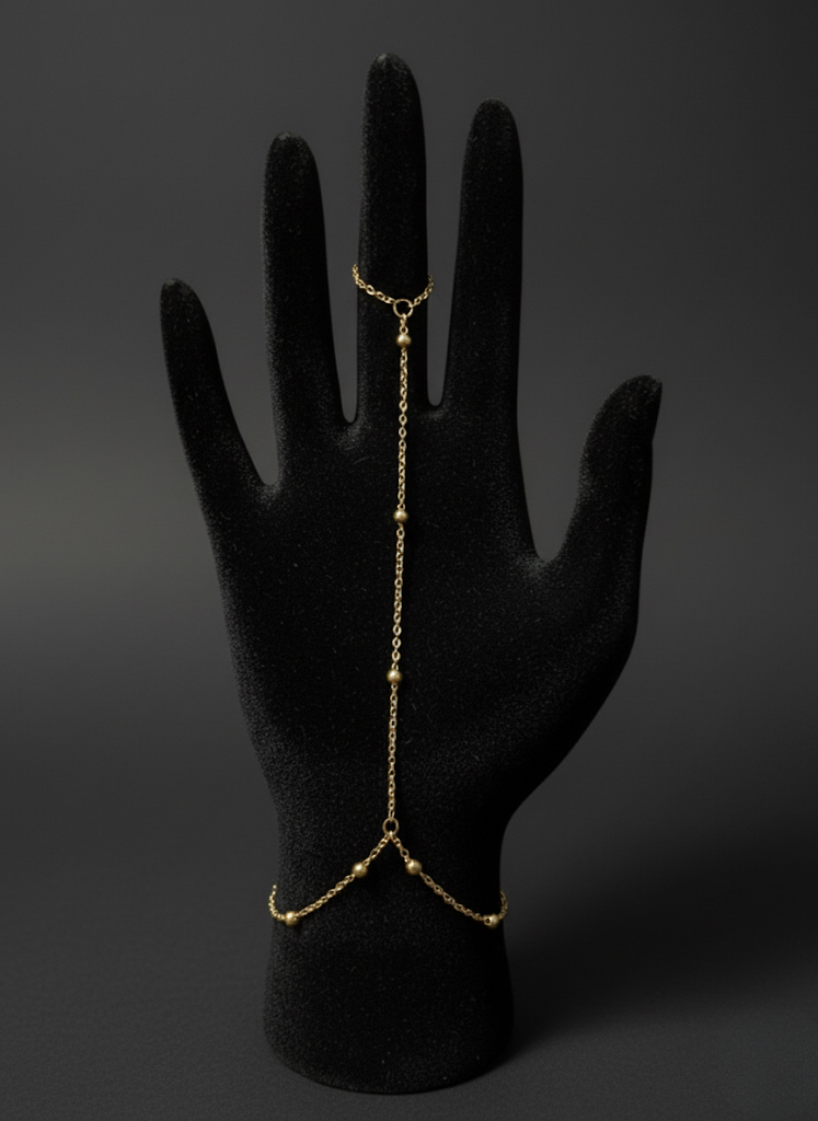 Liquid Gold Bead-Chain Bracelet | Hand Harness | Jueria