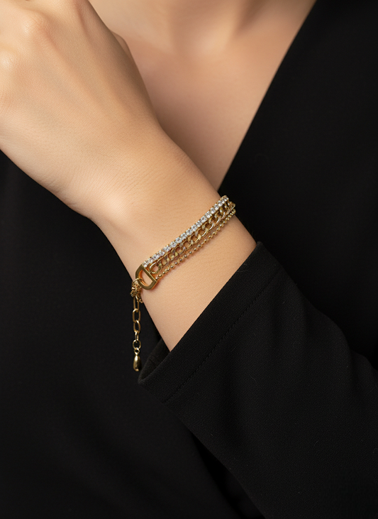 Golden Glamour Pave Chain Bracelet | Bracelets | Jueria