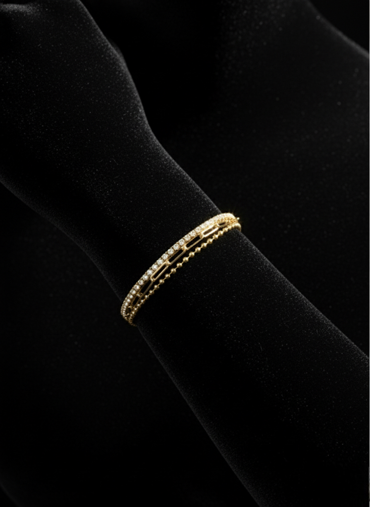 Dual-Chain Pave & Beaded Gold Bracelet | Bracelet | Jueria