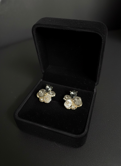 Midnight Bloom & Pearl Cluster Earrings | Earrings | Jueria