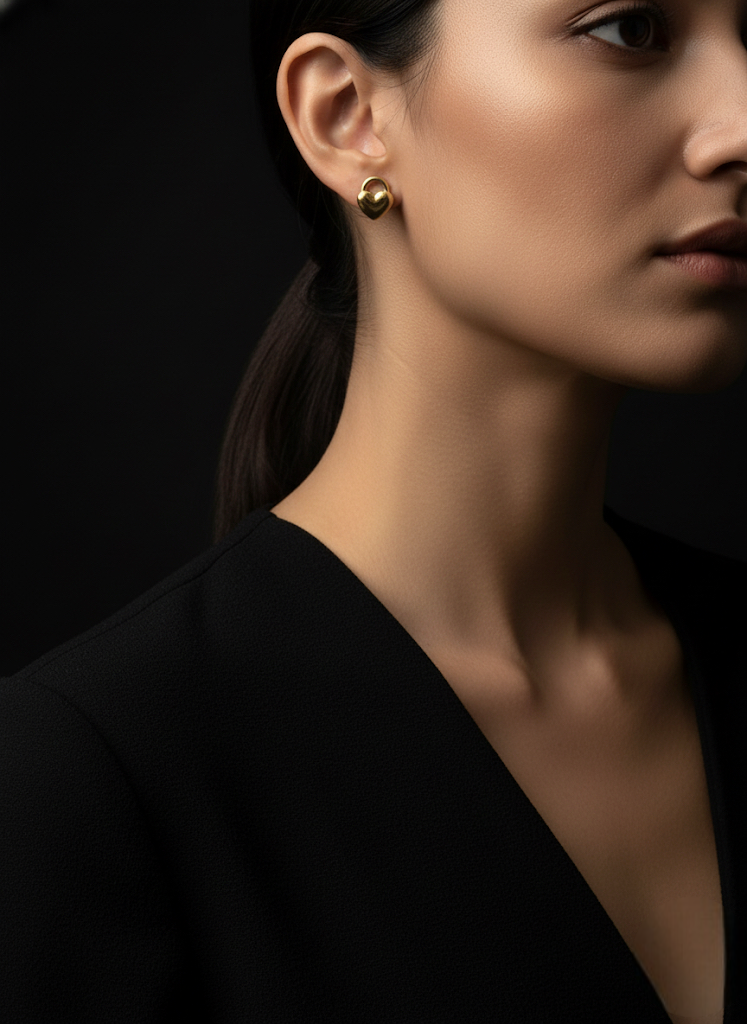 Golden Heart Lock Stud Earrings | Earrings | Jueria