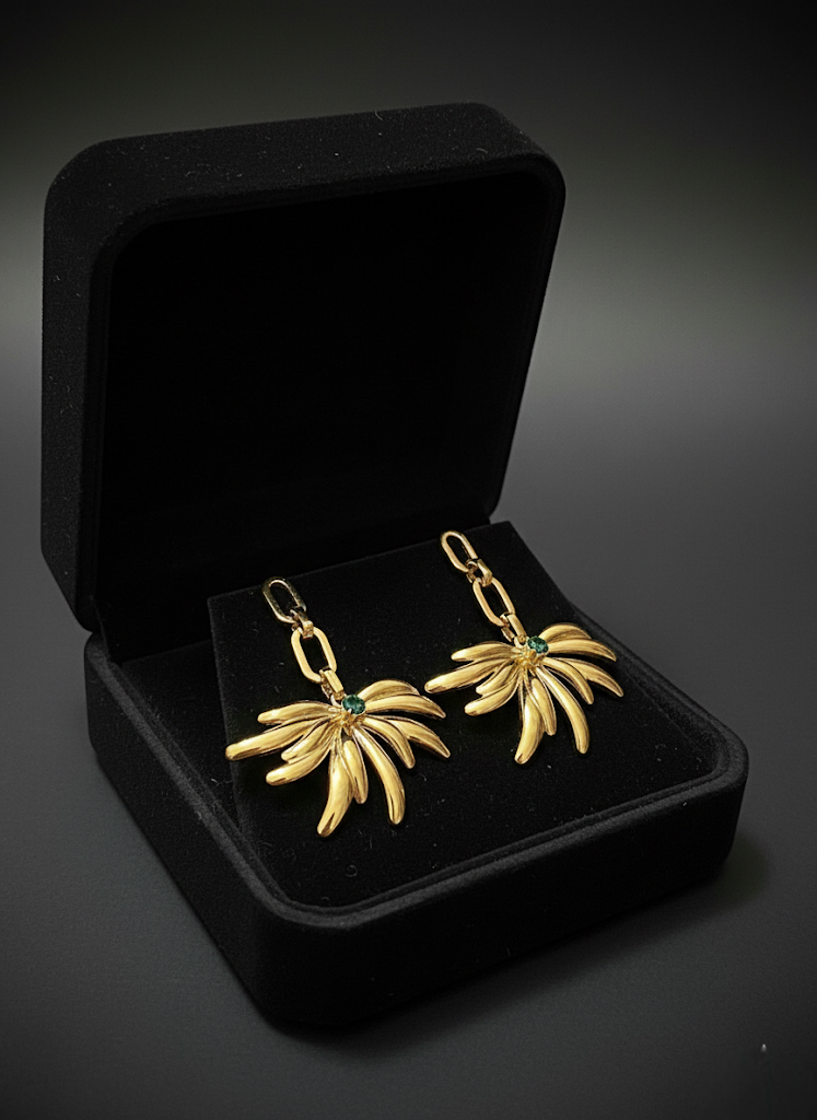 Golden Palm Drop Earrings | Earrings | Jueria
