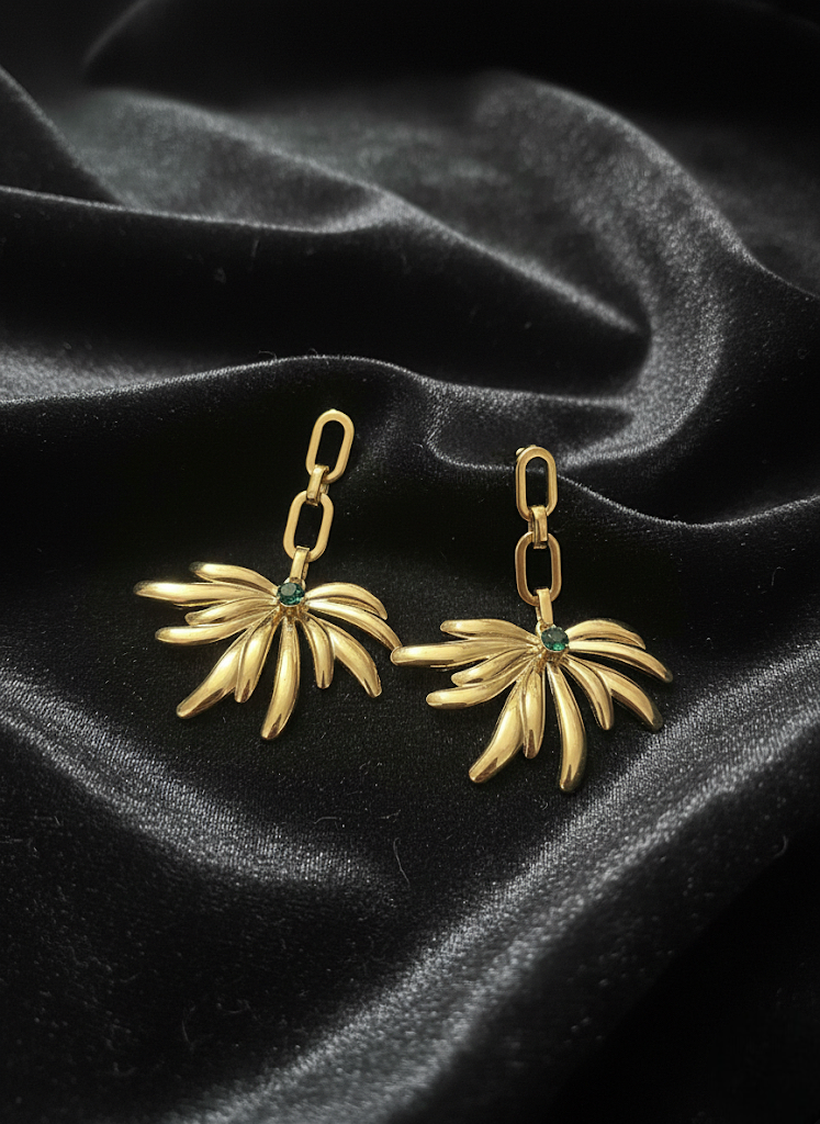 Golden Palm Drop Earrings | Earrings | Jueria
