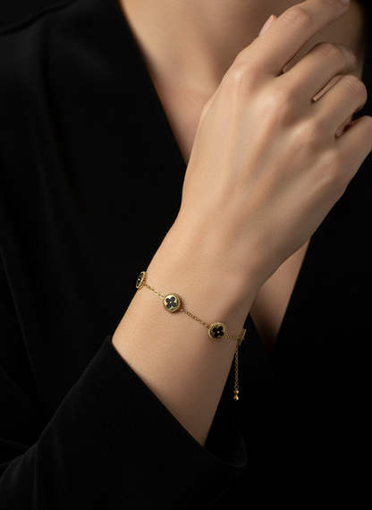 Reversible Midnight Clover Gold Chain Bracelet | Bracelets | Jueria