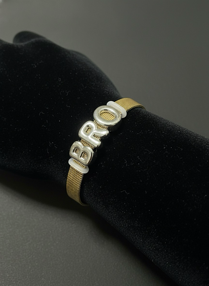 Golden Mesh 'BRO' Charm Bracelet | Jueria