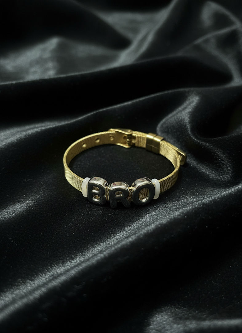 Golden Mesh 'BRO' Charm Bracelet | Jueria