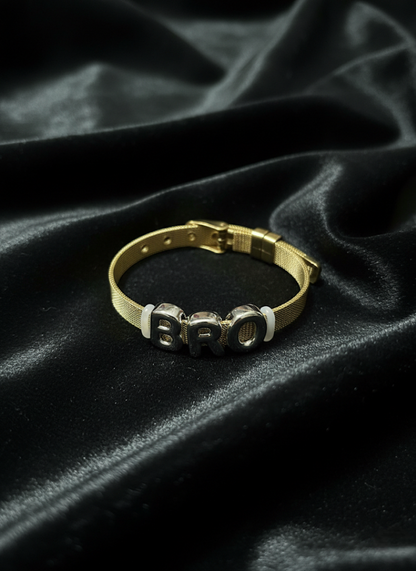 Golden Mesh 'BRO' Charm Bracelet | Jueria