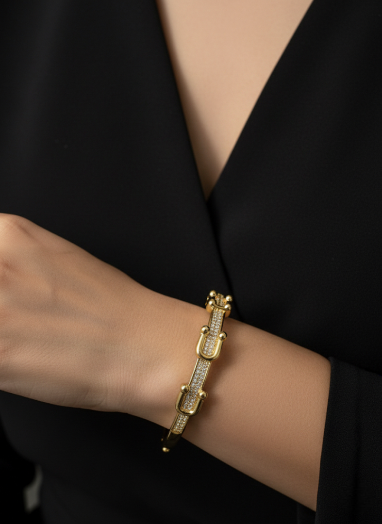 Golden Pave Buckle Bangle | Jueria
