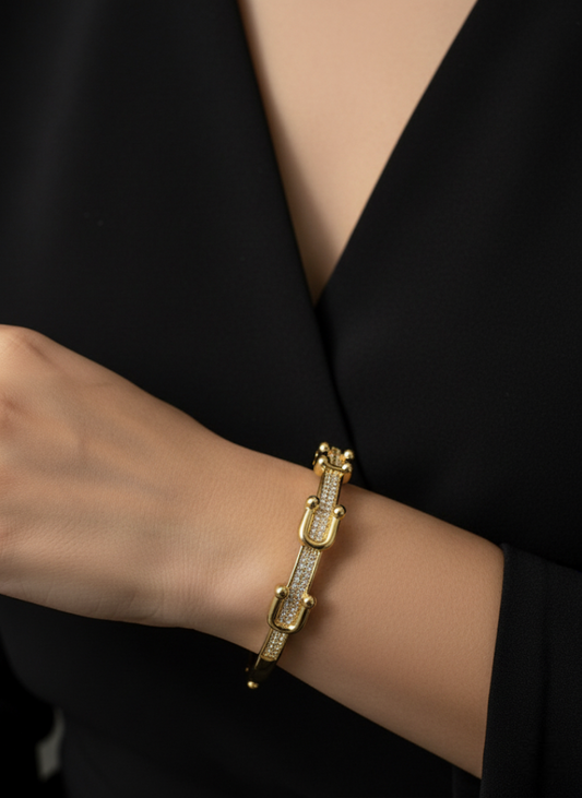 Golden Pave Buckle Bangle | Jueria