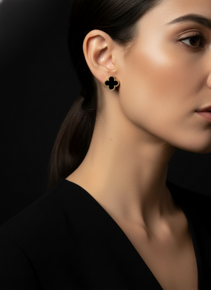 Black Clover Gold-Tone Stud Earrings | Earrings | Jueria