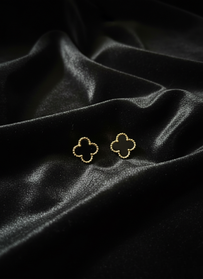 Black Clover Gold-Tone Stud Earrings | Earrings | Jueria