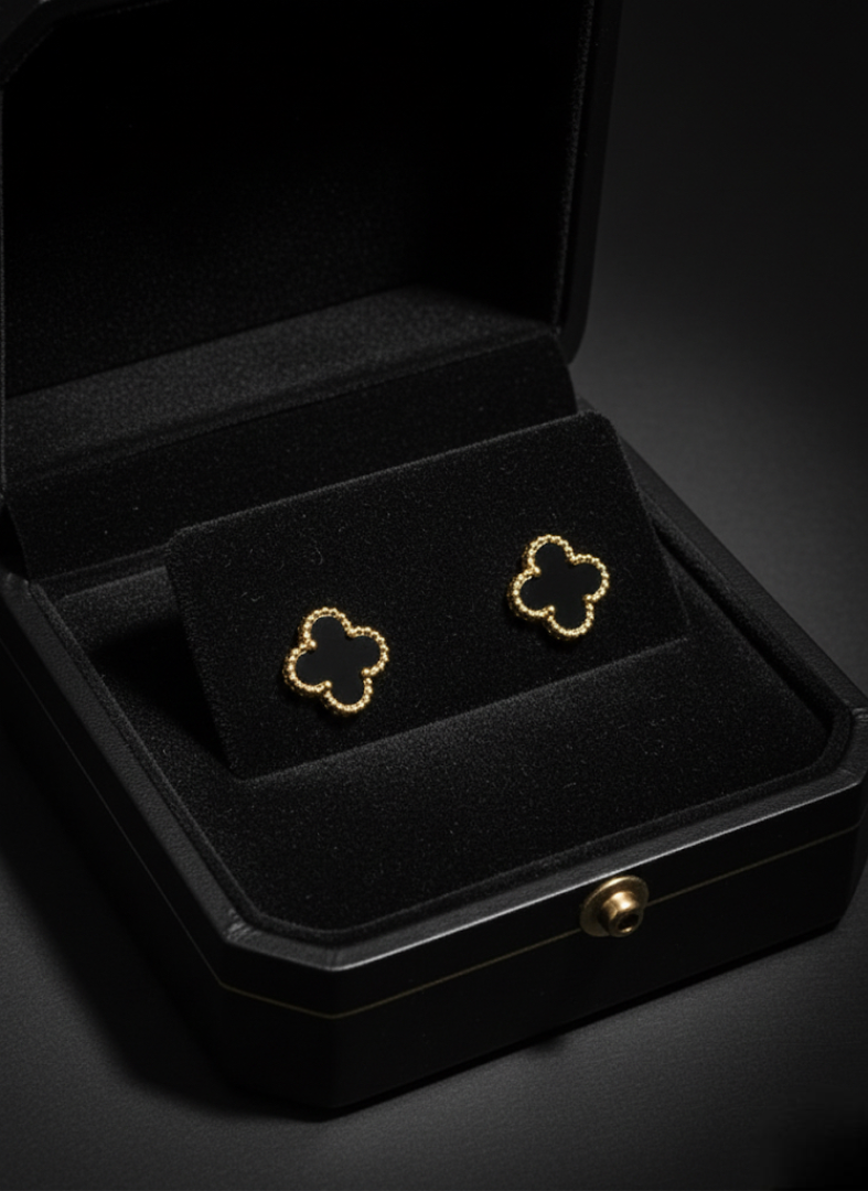 Black Clover Gold-Tone Stud Earrings | Earrings | Jueria