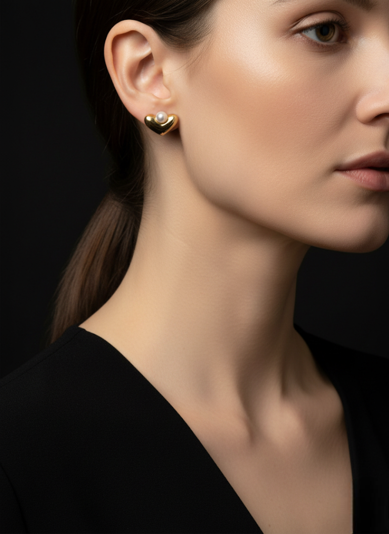 Golden Heart Pearl Studs | Studs | Earrings | Jueria