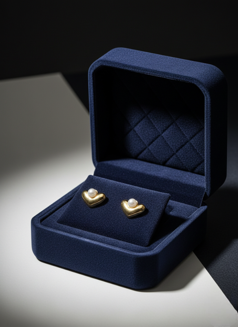 Golden Heart Pearl Studs | Studs | Earrings | Jueria