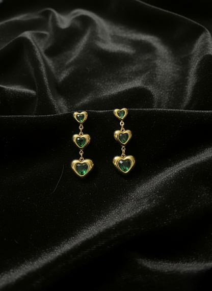 Emerald Cascade Heart Drop Earrings | Earrings | Jueria