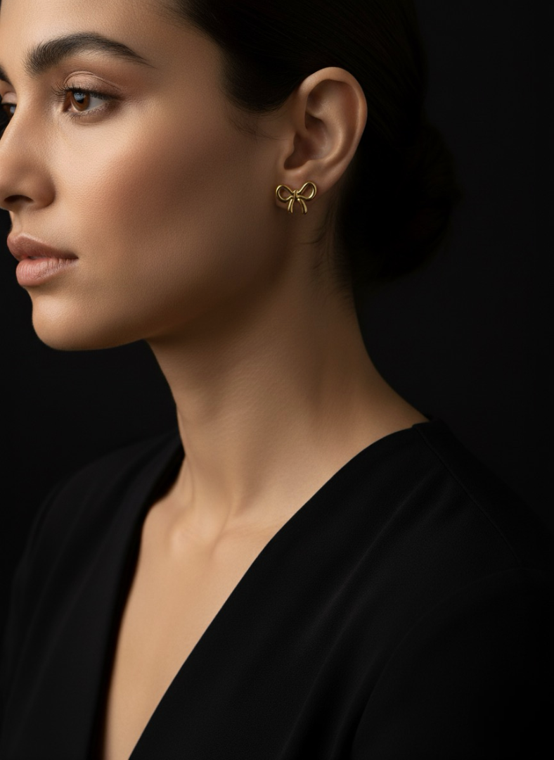 Golden Bow Stud Earrings | Earrings | Jueria