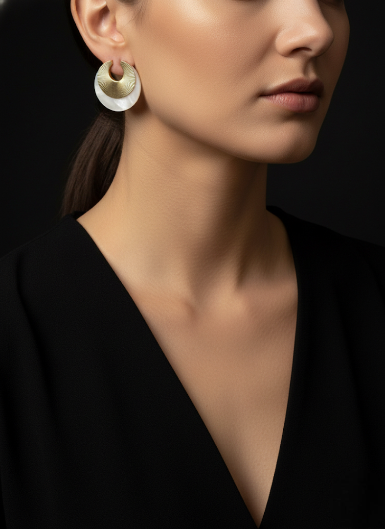 Golden Halo & Pearlized Disc Hoop Earrings | Earrings | Jueria