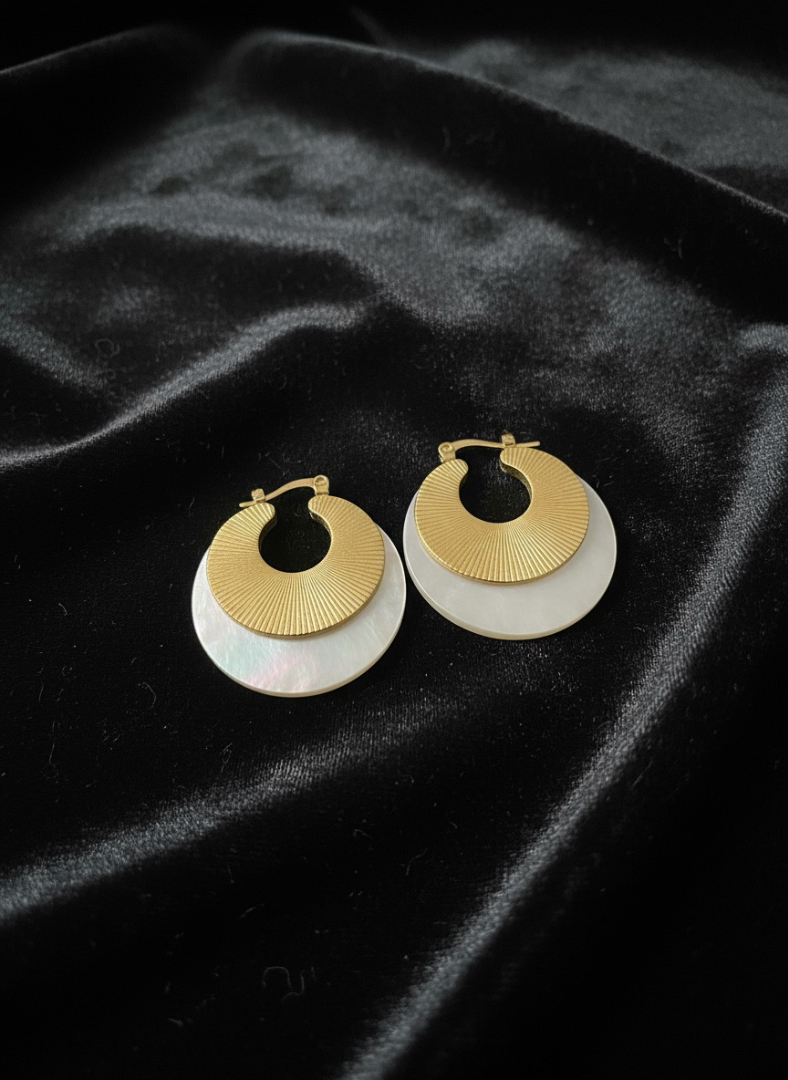 Golden Halo & Pearlized Disc Hoop Earrings | Earrings | Jueria