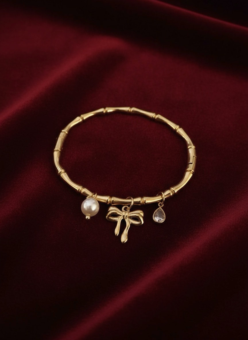 Golden Bamboo Charm Bracelet | Jueria