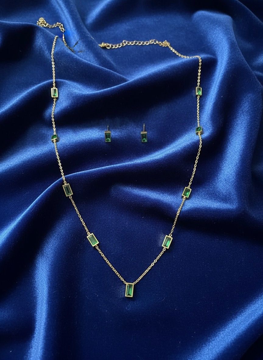 Emerald Elegance Necklace Set | Jewellery Gift Set | Necklace Under 500 | Jueria