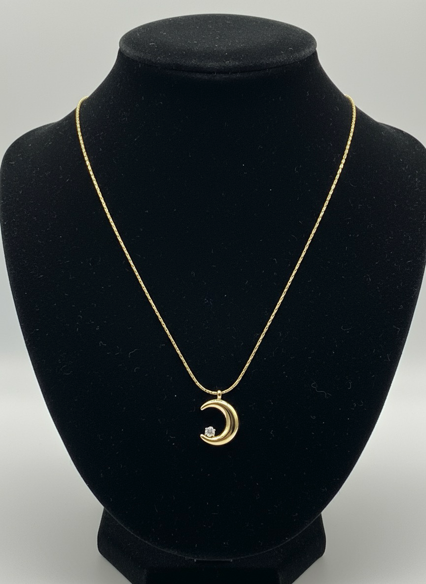 Golden Crescent Moon Pendant | Luxury To Any Outfit Perfect For Gen Z Trendsetters | Jueria
