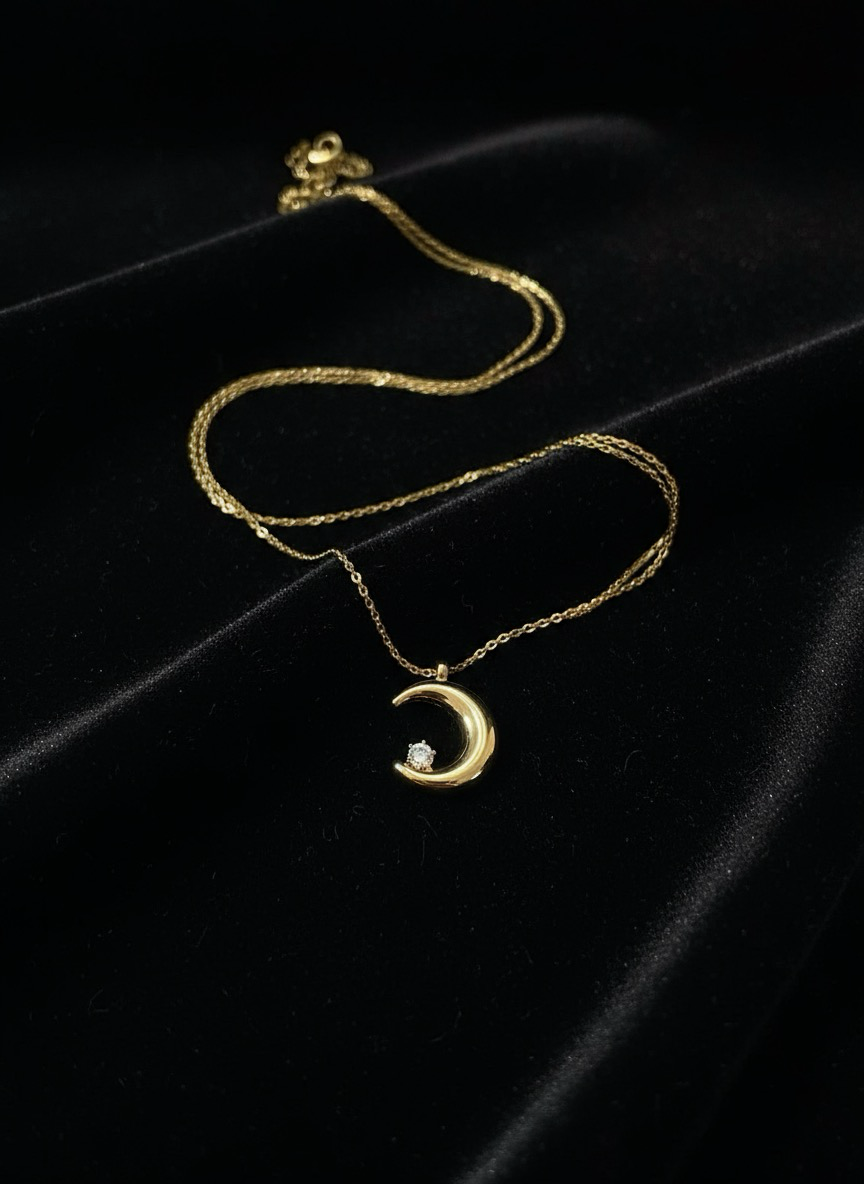 Golden Crescent Moon Pendant | Luxury To Any Outfit Perfect For Gen Z Trendsetters | Jueria