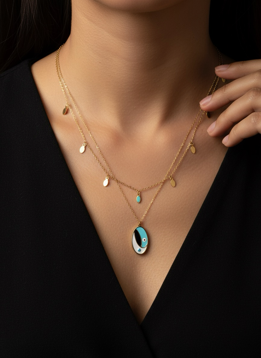 Aqua Allure Evil Eye Layered Necklace | Best Necklace For Gifts | Jueria