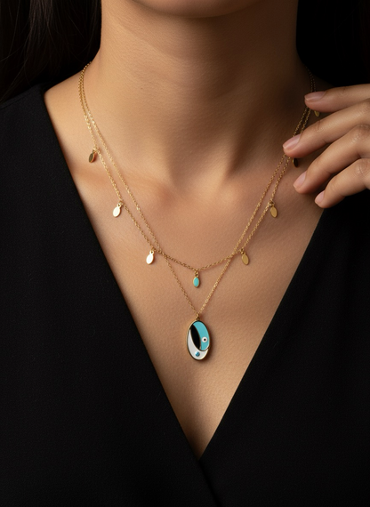 Aqua Allure Evil Eye Layered Necklace | Best Necklace For Gifts | Jueria