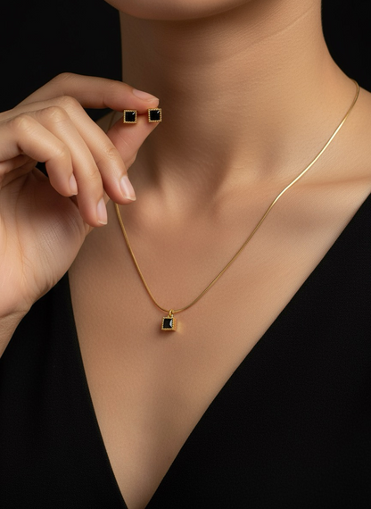 Elegant Noir Square Pendant Set | Diwali Gift Set | Jueria