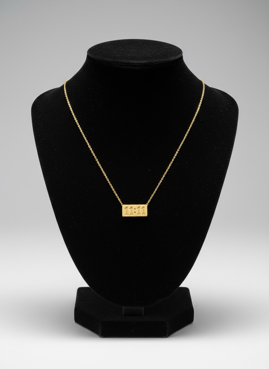 Midnight Gold 11:11 Necklace |  Rectangular Pendant | Jueria