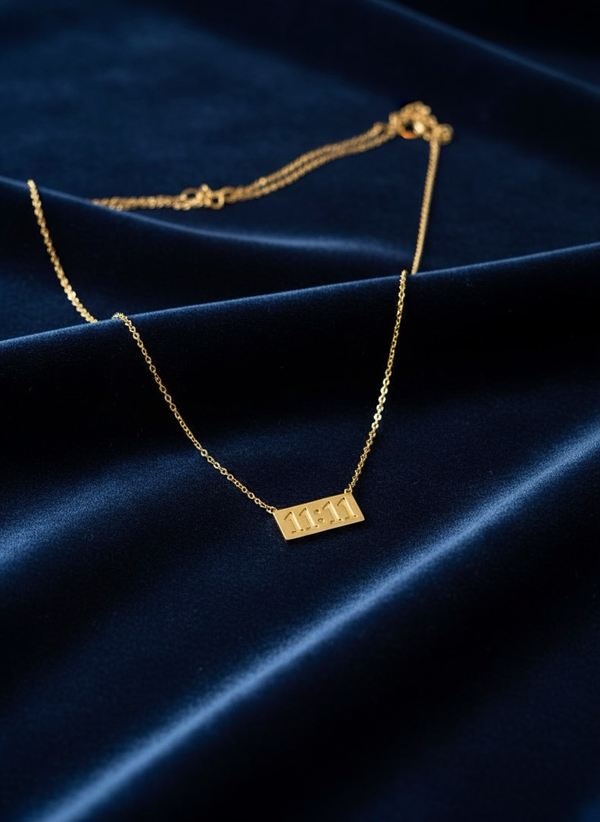 Midnight Gold 11:11 Necklace |  Rectangular Pendant | Jueria