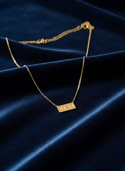 Midnight Gold 11:11 Necklace |  Rectangular Pendant | Jueria