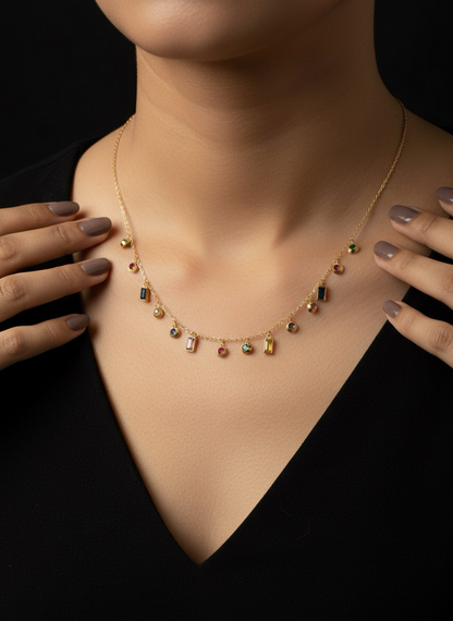 Gems Drop Necklace | Pendent With Multi-Coloured Gemstone | Jueria