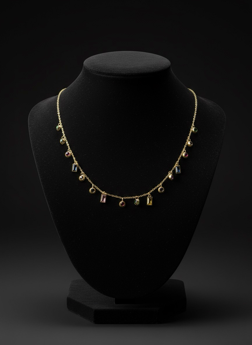 Gems Drop Necklace | Pendent With Multi-Coloured Gemstone | Jueria