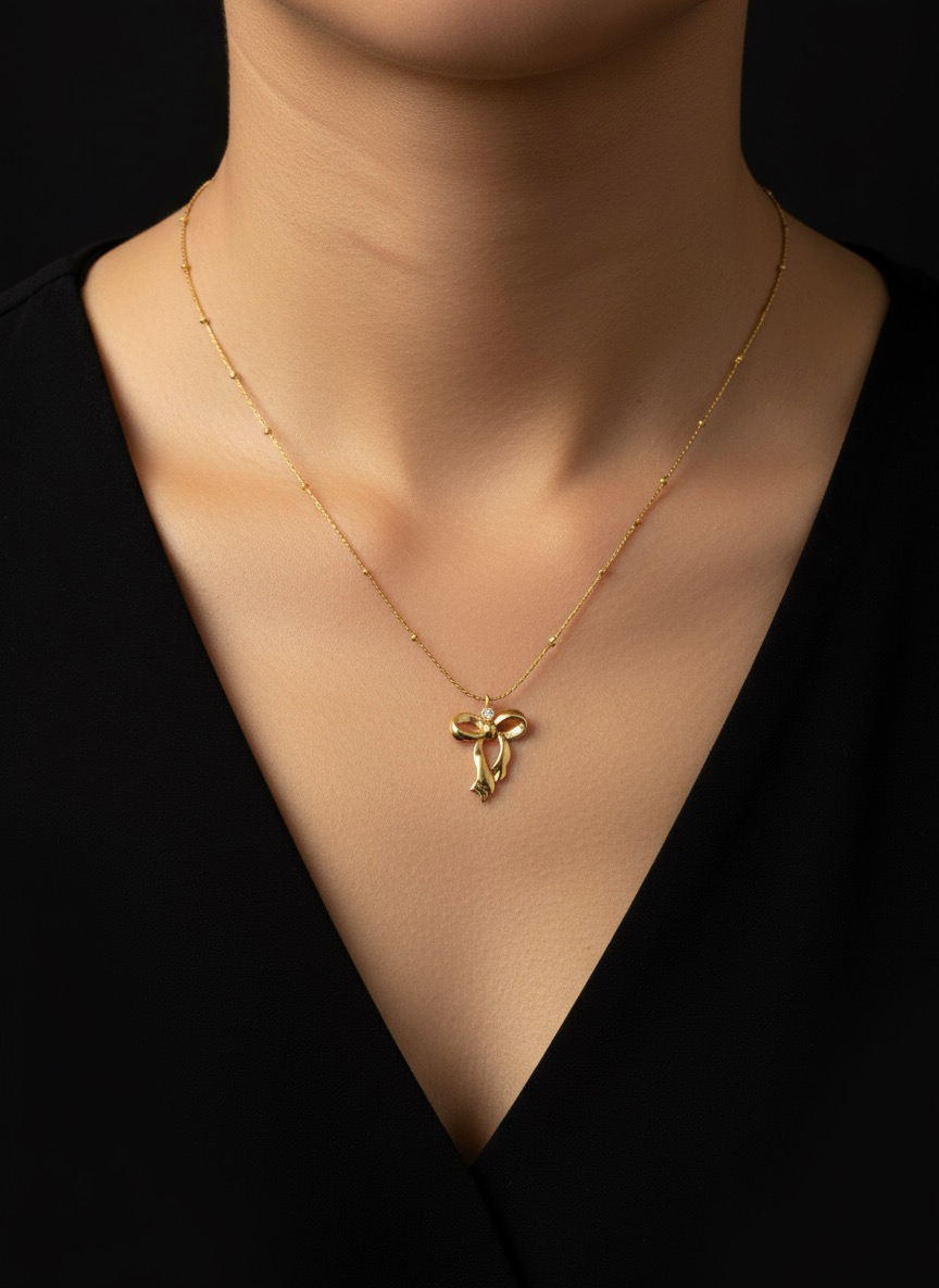 Golden Bow Pendant | Stylish Jewellery | Beautiful Jewellery | Jueria
