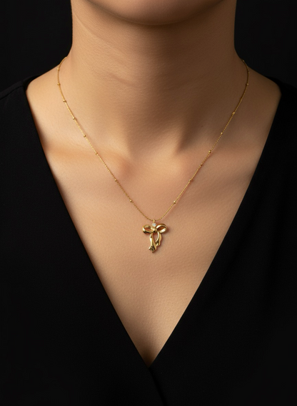 Golden Bow Pendant | Stylish Jewellery | Beautiful Jewellery | Jueria
