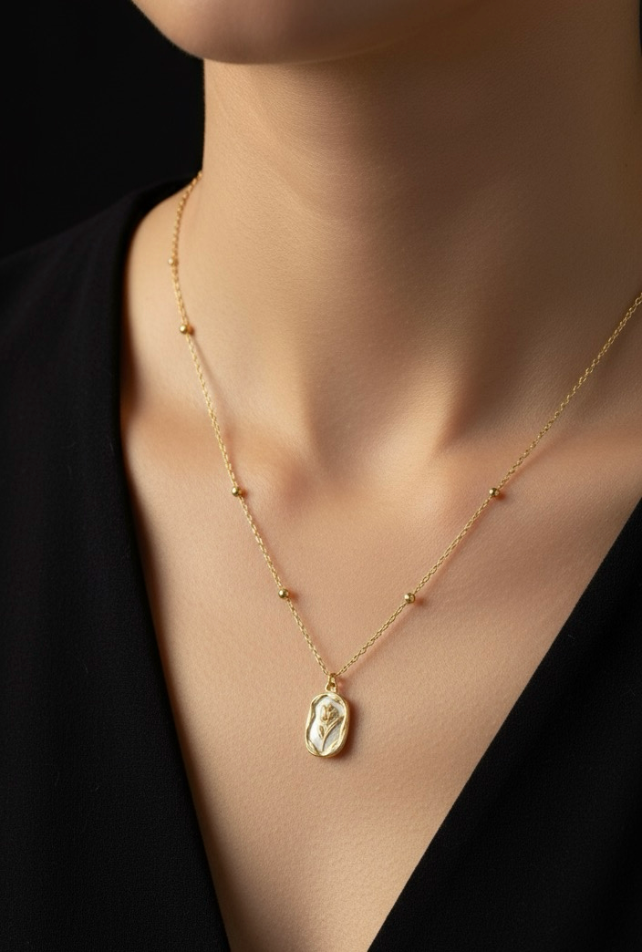 Gold Tulip Pearl Necklace | Pendent | Best Product To Gift | Jueria