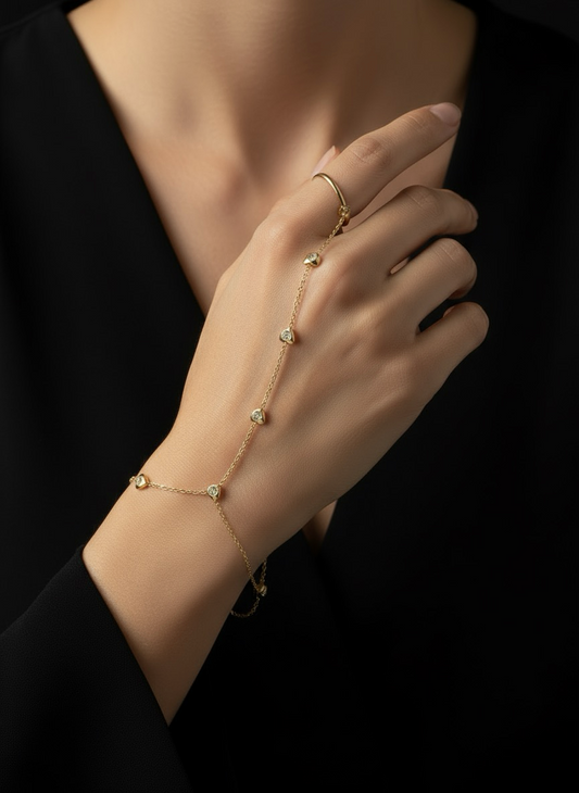 Romantic Heart-Stoned Slave Bracelet | Hand Harness | Jueria